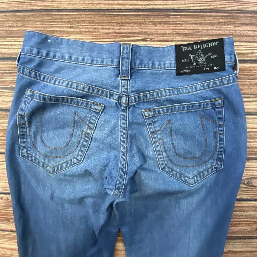 True Religion Ricky Blue Denim Men’s Jeans 33 Orange Stitching Straight Leg